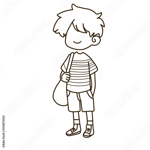 Cute Hand-Drawn Boy Character with sling bag