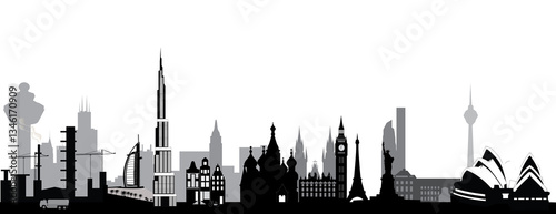 wordl skyline with famous buildings png file