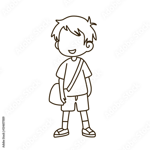 Cartoon Illustration of Smiling Boy with sling bag