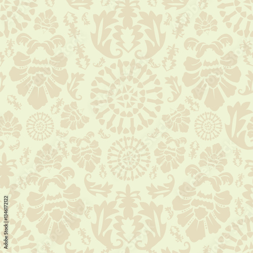 Baroque wallpaper. Decorative floral elements oppulent seamless fabric design pattern II