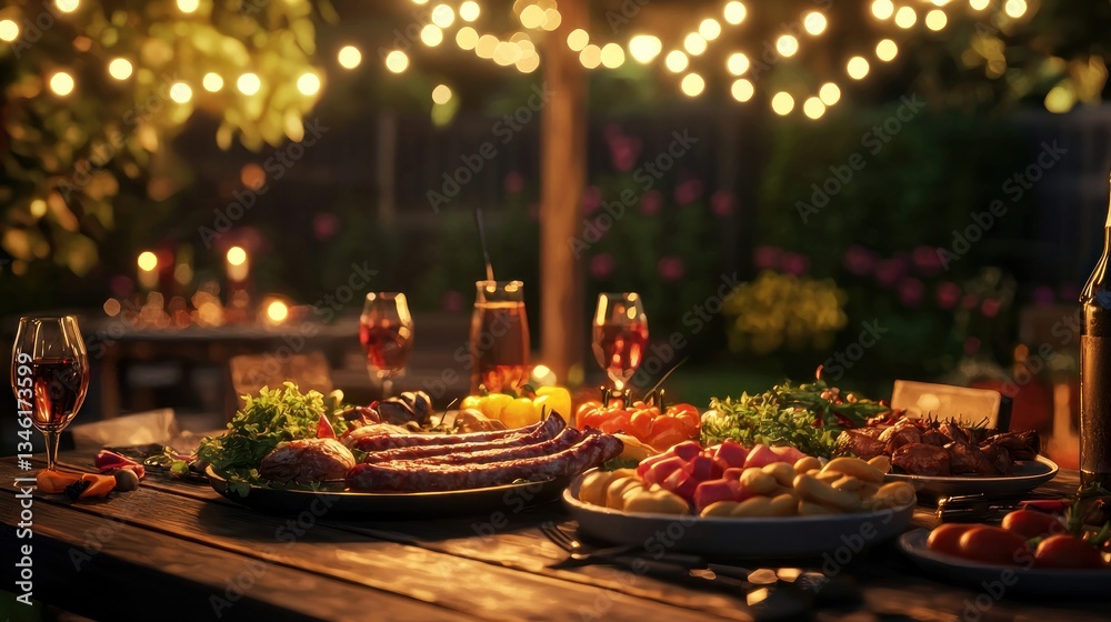 Fototapeta premium Romantic Outdoor Dinner Party Under the String Lights