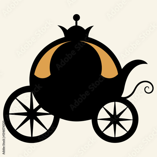 Cinderella s Carriage. Fairy tale scene: the pumpkin shaped carriage of Cinderella or The Little Glass Slipper. Vector on white background.