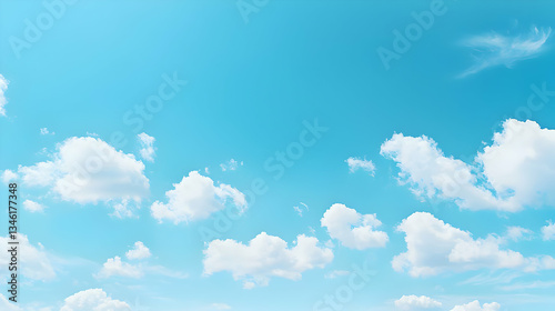 Blue Sky With White Fluffy Clouds In A Bright Sunny Day With Soft Lighting
