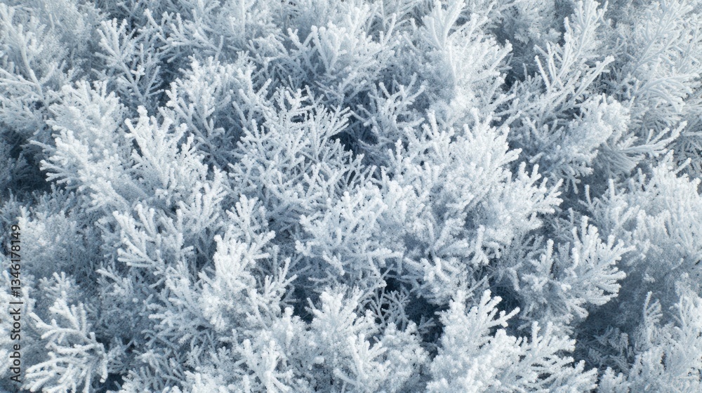 Obraz premium Frosty winter foliage, overhead view.