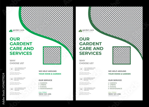 Garden Flyer it color is green her size is A4 lawn care garden or landscaping services Tree and gardening service poster leaflet design. lawnmower flyer template