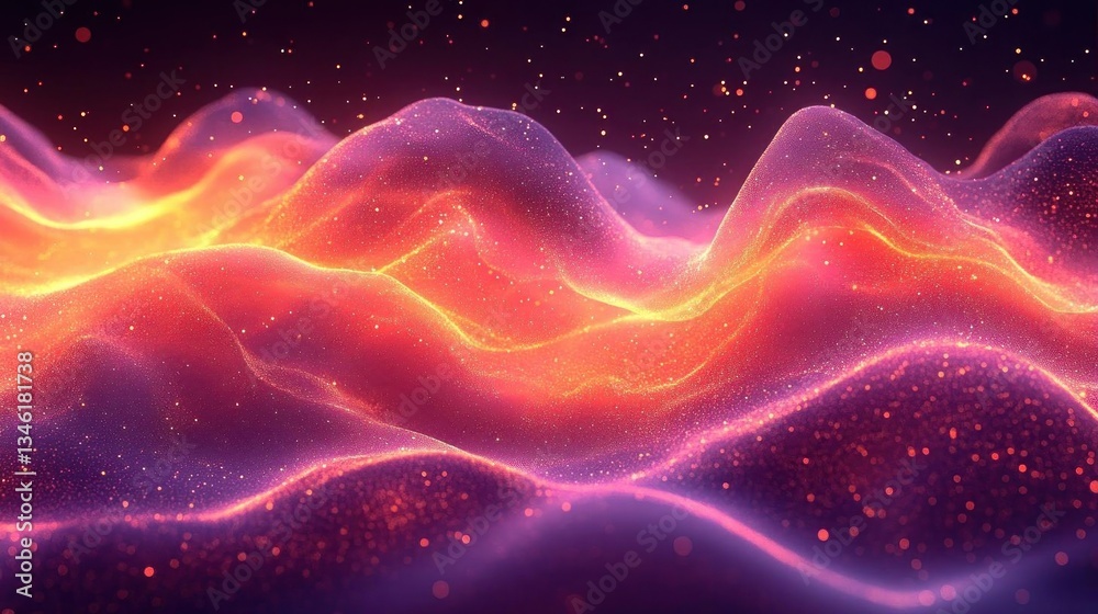 Fototapeta premium Abstract cosmic landscape glowing nebula waves