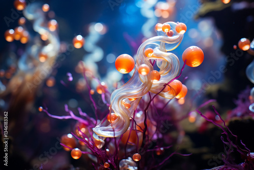 underwater realm is filled with graceful movement of seaweed, interplay of light and darkness, and a diverse array of thriving marine creatures