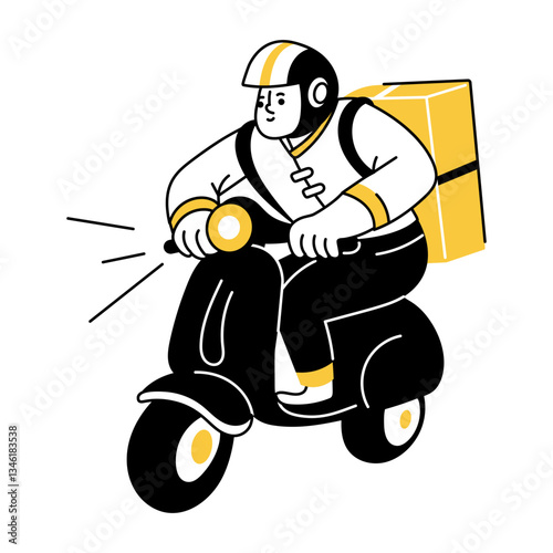 Hand drawn character illustration of a scooter delivery rider 