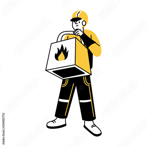 Food delivery character with a takeout box, doodle style illustration
