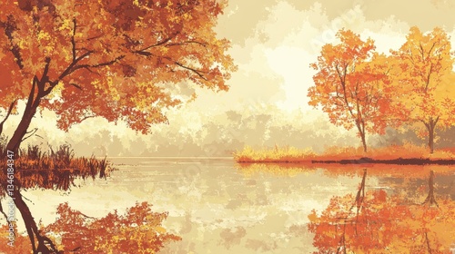 Autumn Lake Reflection with Fall Foliage, and Scenic Landscape.