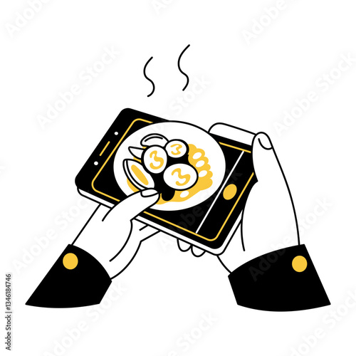 Doodle illustration of an online food ordering app