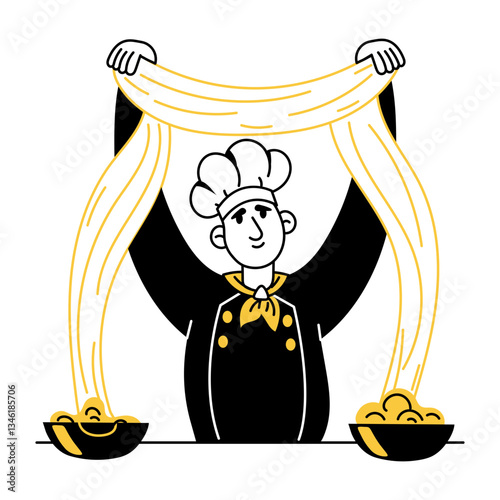 Hand drawn character illustration of a pasta maker