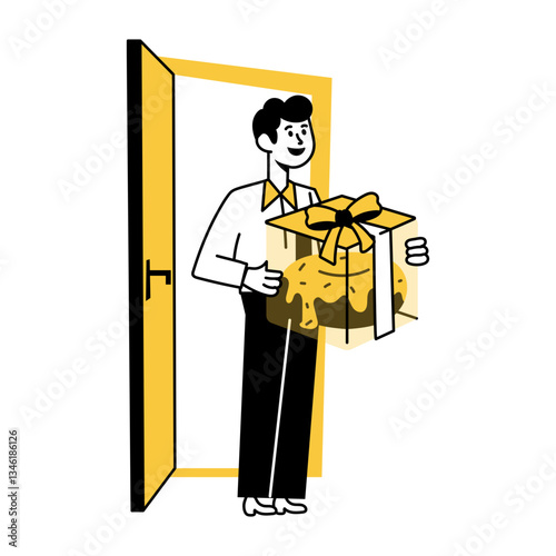 Doodle character illustration depicting surprise delivery