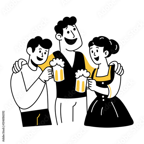 Doodle illustration of friends drinking beer together 