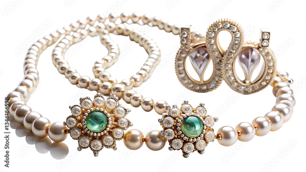 Obraz premium Silver Necklace on White Background with Elegant Jewelry and Accessories