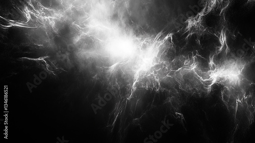 A realistic cinematic light explosion in black and white, soft glowing edges, high contrast, ethereal diffusion, dramatic lighting effect, isolated on a black background, ultra-HD rendering, seamless 