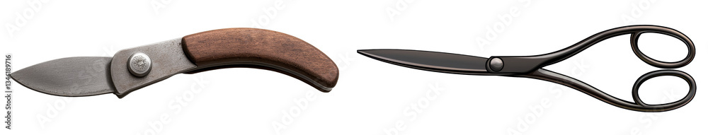 Isolated on a background, a close-up shot of garden scissors is seen for trimming bushes Isolated on a background, a close-up shot of garden scissors is seen for trimming bushes