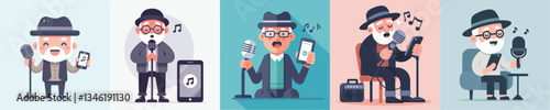 vector of grandfather singing with microphone