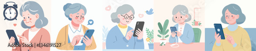 vector grandma playing cellphone