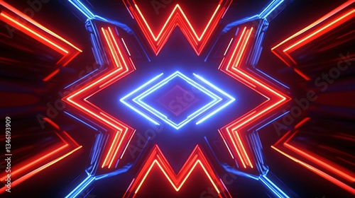 Red blue neon light tunnel, abstract background, digital art, vj loop
