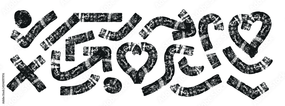 Obraz premium Doodle abstract arrow, circle, texture brush color set. Hand drawn sketch crayon scribble brush geometric shape color chalk effect background. Abstract vector illustration