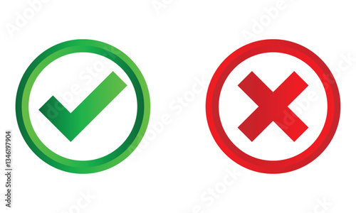 tick and cross buttons icon, yes and no button icon, checkmark icon on white background.