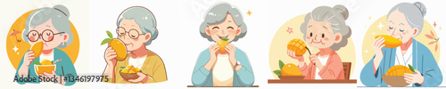 vector grandma eating mango