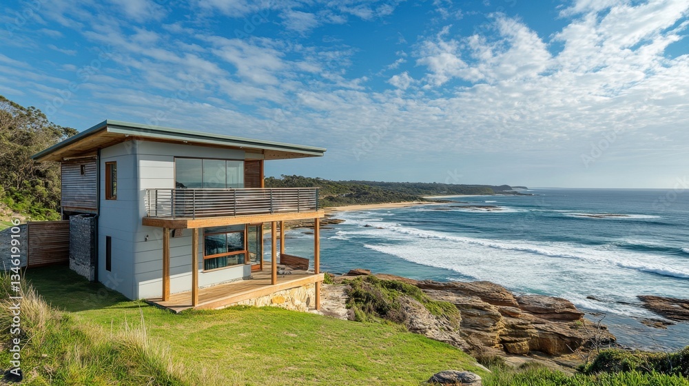 Obraz premium Ocean view house on rocky coastline