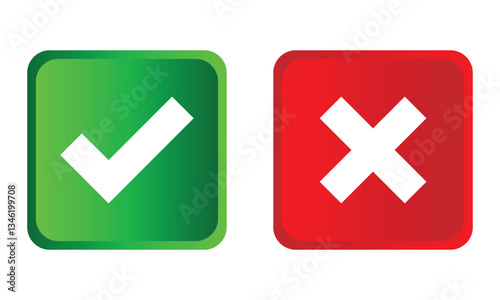 tick and cross buttons icon, yes and no button icon, checkmark icon on white background.
