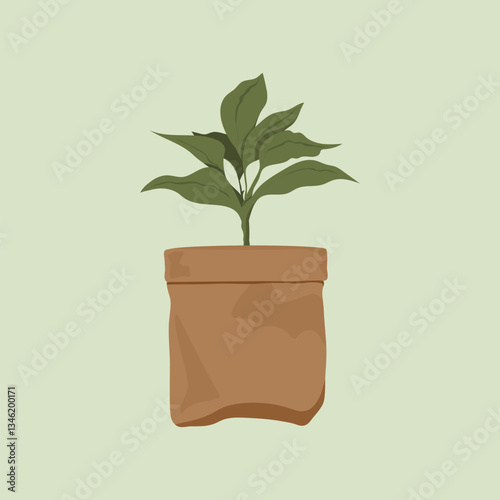 Paper bag planter, environment illustration vector