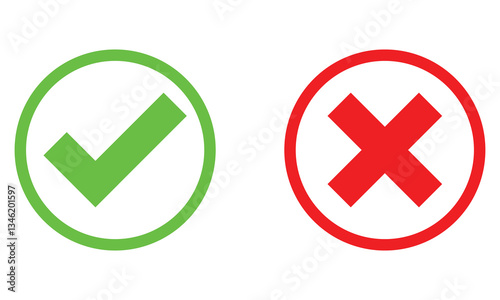 tick and cross buttons icon, yes and no button icon, checkmark icon on white background.