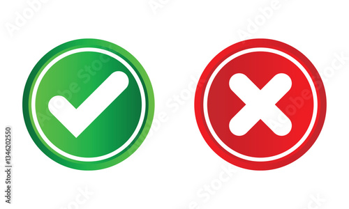 tick and cross buttons icon, yes and no button icon, checkmark icon on white background.