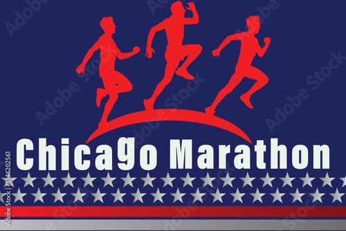 Chicago Marathon Background Silhouette Runner Design for Banners   Event Flyers