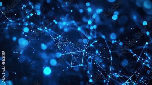Abstract network of interconnected points and lines in blue, digital art