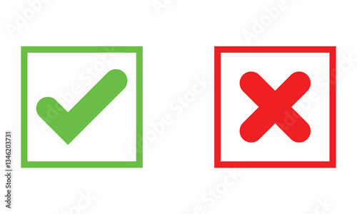 tick and cross buttons icon, yes and no button icon, checkmark icon on white background.