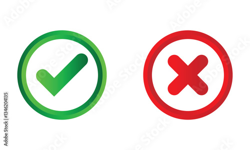 tick and cross buttons icon, yes and no button icon, checkmark icon on white background.