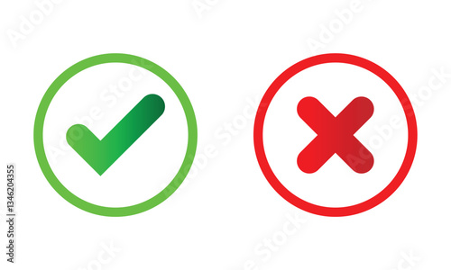 tick and cross buttons icon, yes and no button icon, checkmark icon on white background.