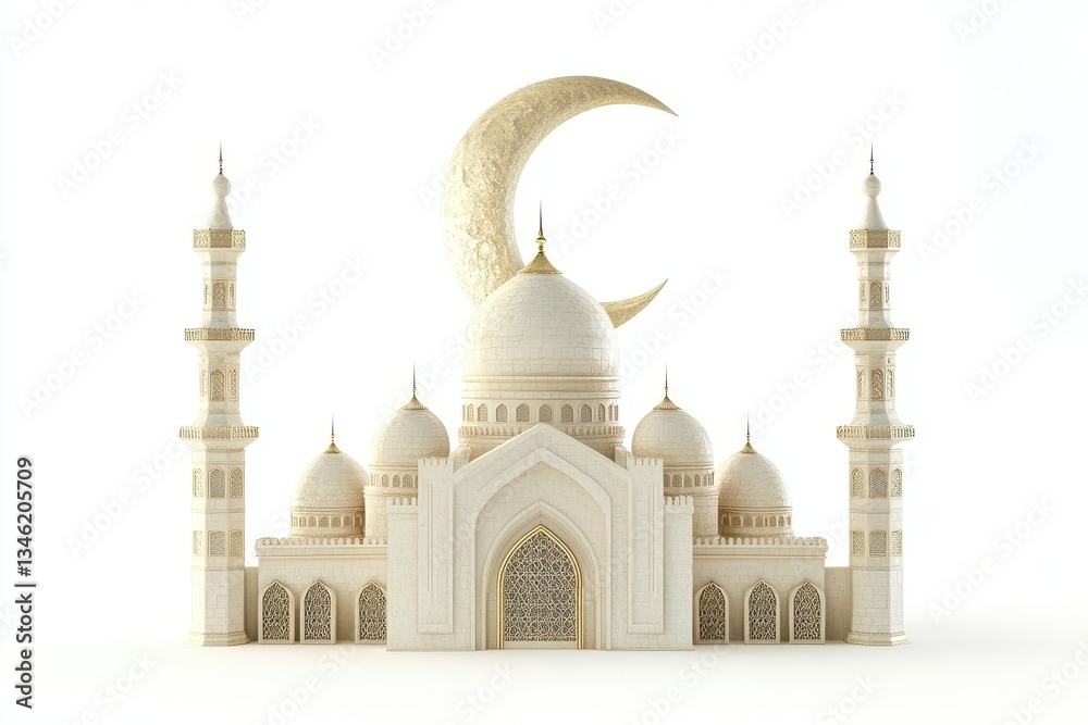 Fototapeta premium 3D Moonlit Mosque Isolated and White Background
