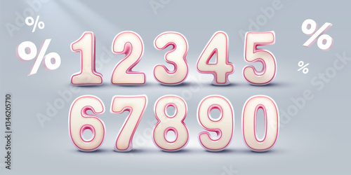White numbers, volumetric symbols, set of numbers for sale. Vector illustration