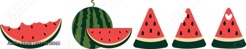 Set of fruits. Summer fruit collection icone. Fruits watermelon. Vegetarian and ecology food. Vector illustration.