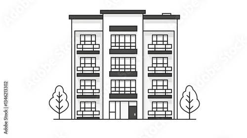Simple line art of a modern apartment building
