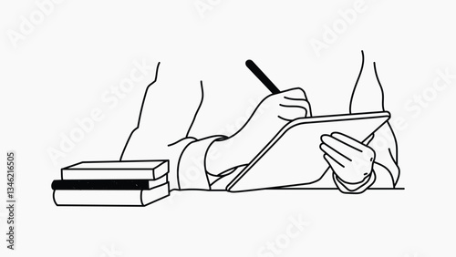 Student writing on tablet line art illustration vector