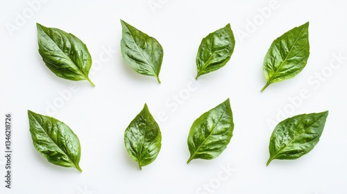 Basil isolated on white background. Fresh organic basil leaves isolated on white background. Spices. Vegan.