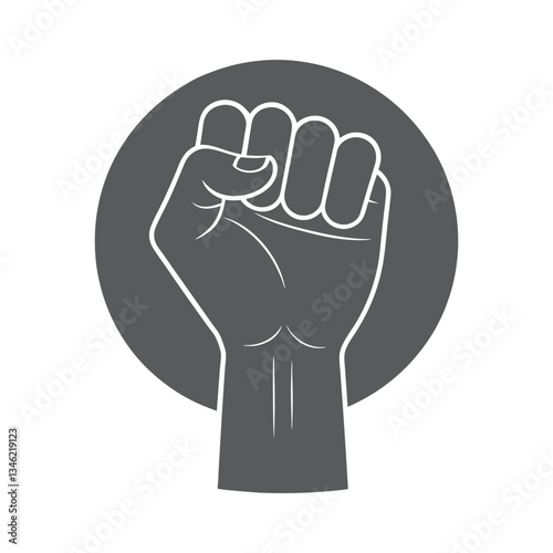 Black Power Fist Vector Icon, Raised Clenched Hand Silhouette, Protest and Revolution Symbol, Isolated on White Background for Social Justice and Activism

