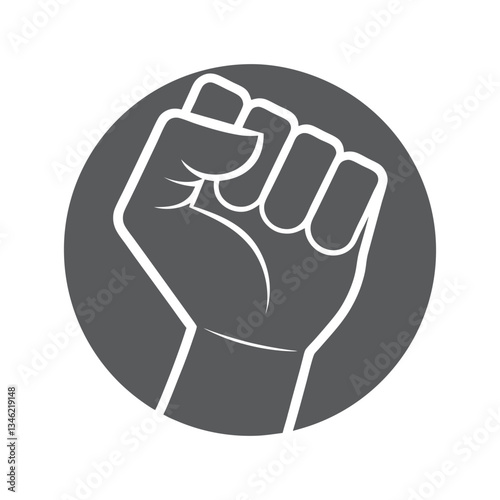 Raised Clenched Fist Vector Icon, Black Silhouette Hand Symbol of Strength, Power, Protest, and Unity, Isolated on White Background for Activism and Justice


