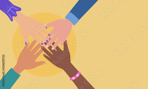 Coworkers joining hands showing teamwork and collaboration
