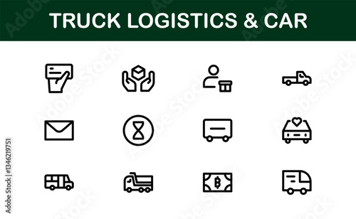 Professional Truck Logistics and Car Icon Set Vector Illustration. Featuring Essential Transportation, Delivery, and Vehicle Symbols photo