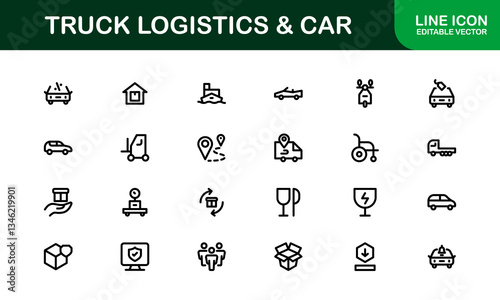 Professional Truck Logistics and Car Icon Set Vector Illustration. Featuring Essential Transportation, Delivery, and Vehicle Symbols photo