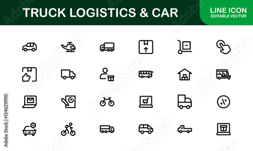 Professional Truck Logistics and Car Icon Set Vector Illustration. Featuring Essential Transportation, Delivery, and Vehicle Symbols photo