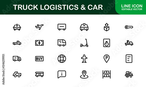 Professional Truck Logistics and Car Icon Set Vector Illustration. Featuring Essential Transportation, Delivery, and Vehicle Symbols photo